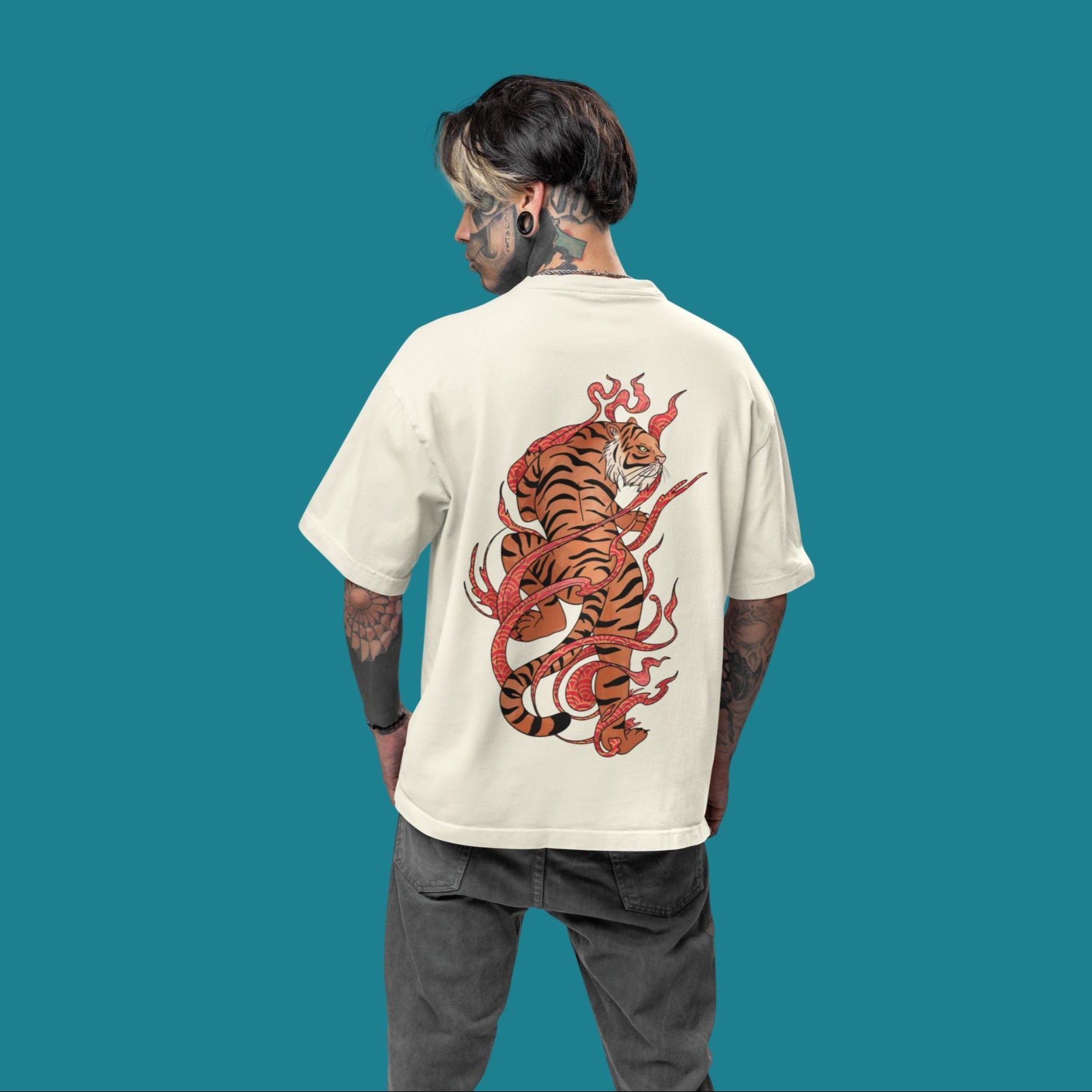 Unisex Tiger Printed Oversized Classic T-Shirt